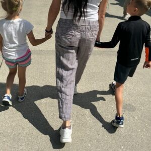 Women’s brown and White Striped capris